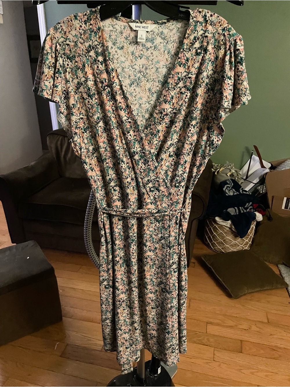 Nine West Floral Midi Dress in Pink and Green